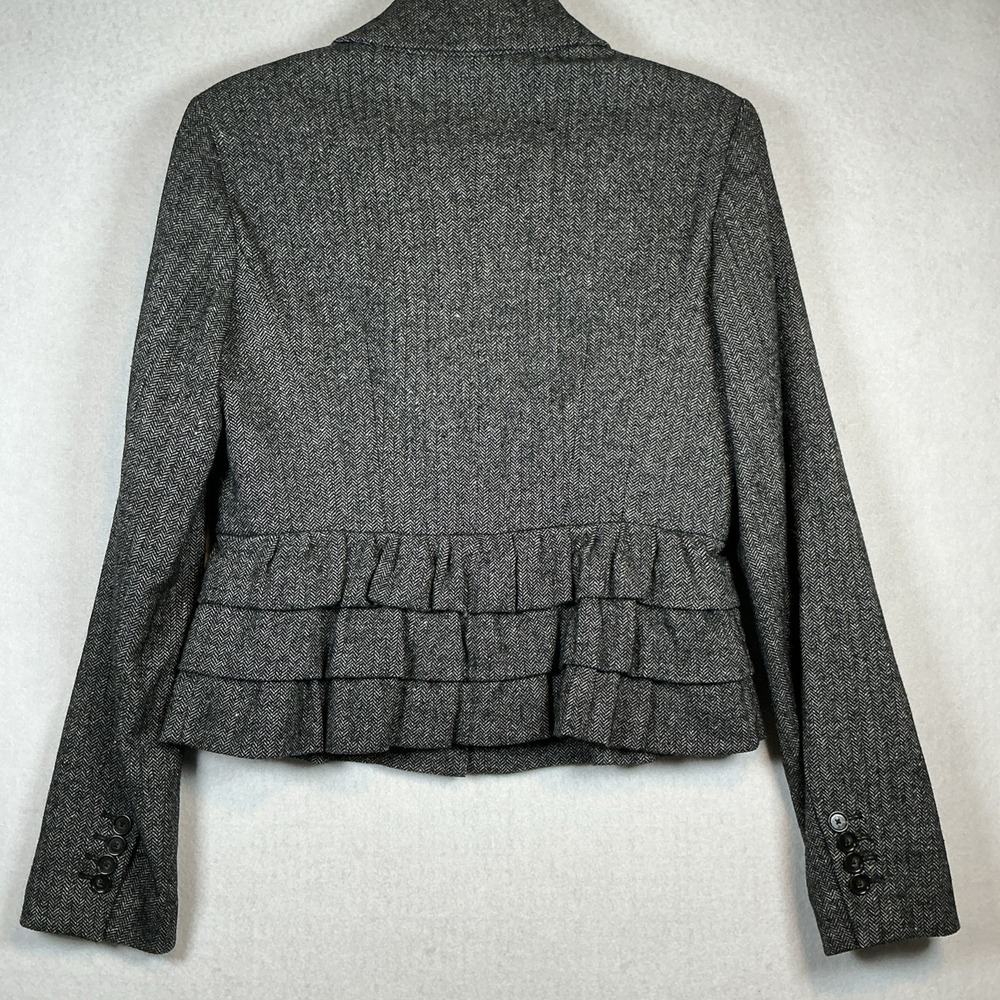 Ann Taylor LOFT Herringbone Wool‎ Blend Ruffle Hem Blazer Jacket Grey Womens 6 - Picture 6 of 9